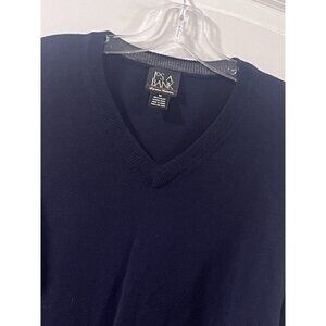 Jos A. Bank Men’s Medium V-Neck Sweater 100% Merino Wool Navy Blue Exc Cond. MED